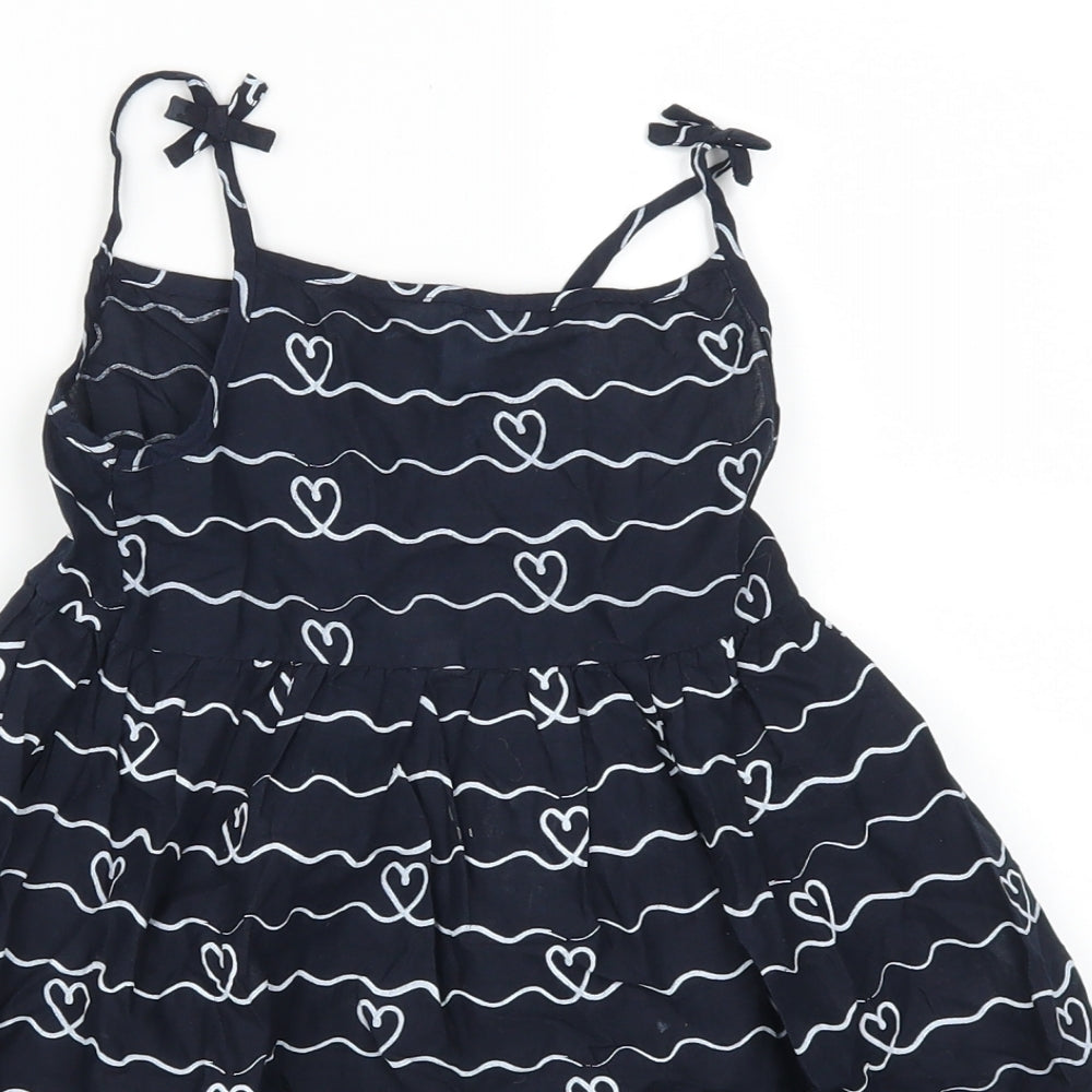 Primark Girls Blue Striped  Skater Dress  Size 4-5 Years  - Love Hearts
