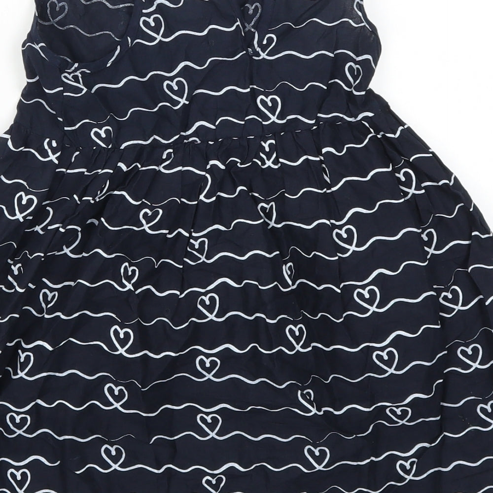 Primark Girls Blue Striped  Skater Dress  Size 4-5 Years  - Love Hearts