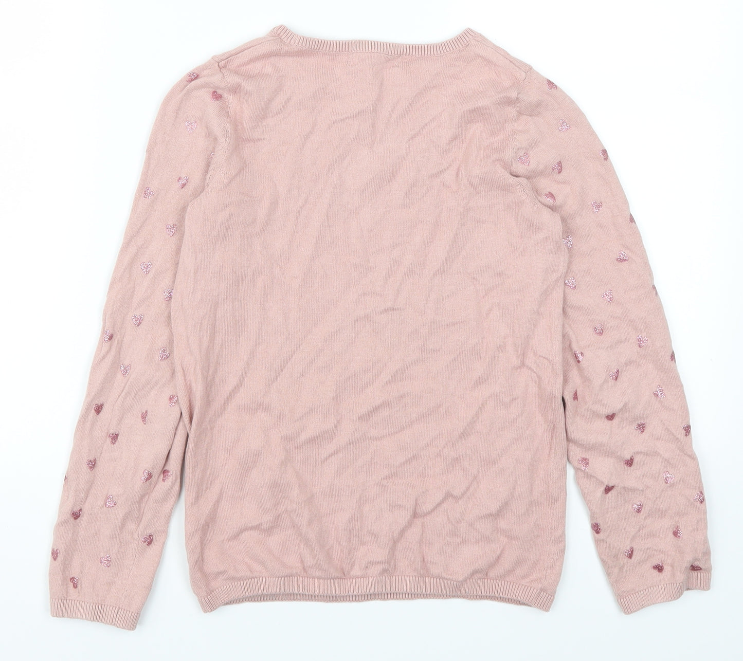 H&M Girls Pink Geometric  Pullover Jumper Size 9-10 Years  - Love Hearts