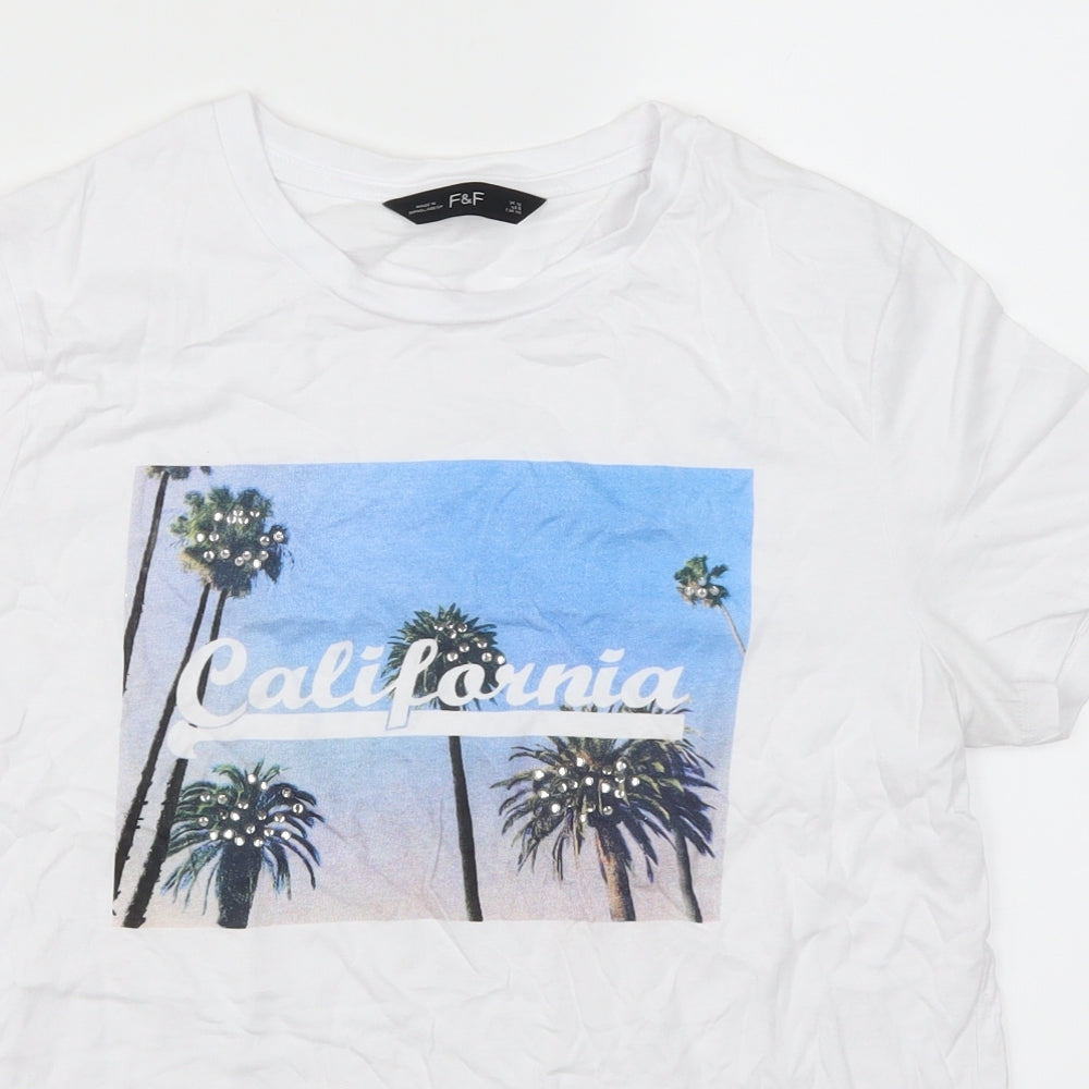 F&F Womens White   Basic T-Shirt Size 12  - Calfornia