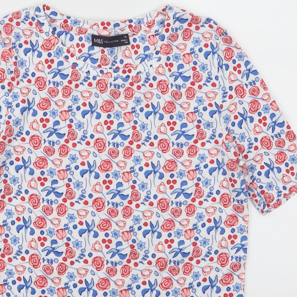 Marks and Spencer Womens Red Floral  Basic T-Shirt Size 10  - Blue