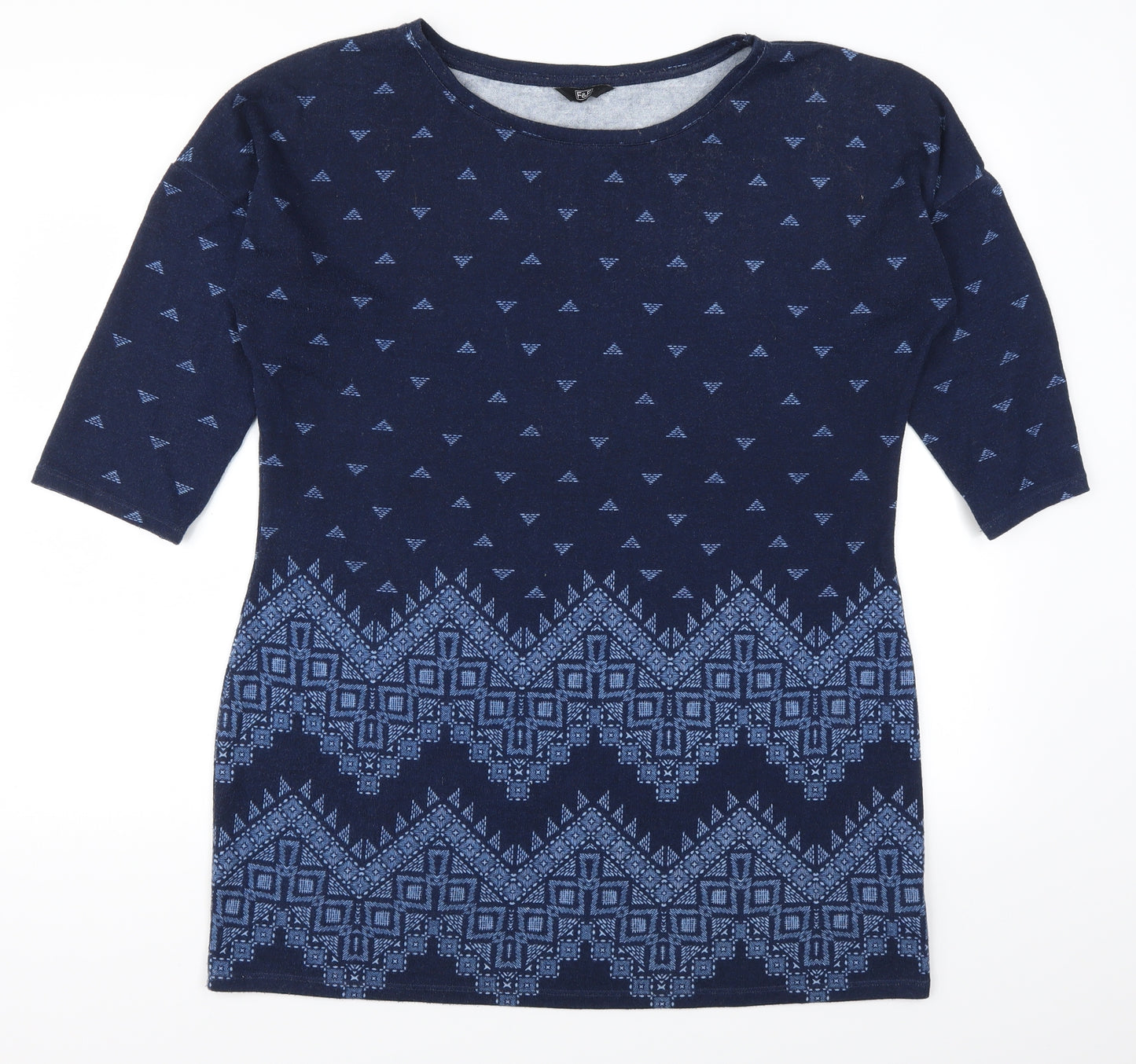 F&F Womens Blue Geometric  Basic T-Shirt Size 16