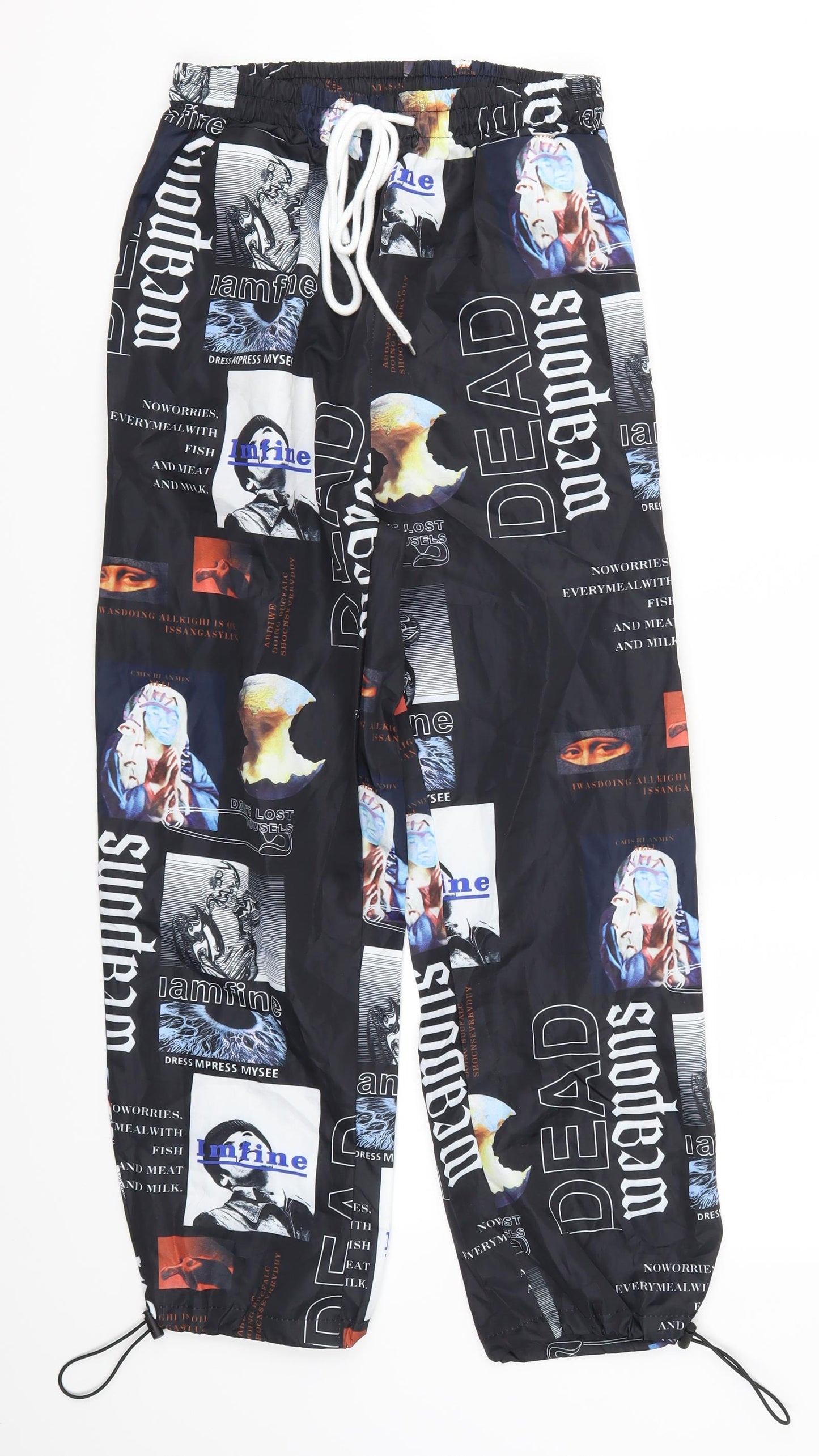 SheIn Womens Black Geometric  Trousers  Size M L25.5 in - Graphic Prints