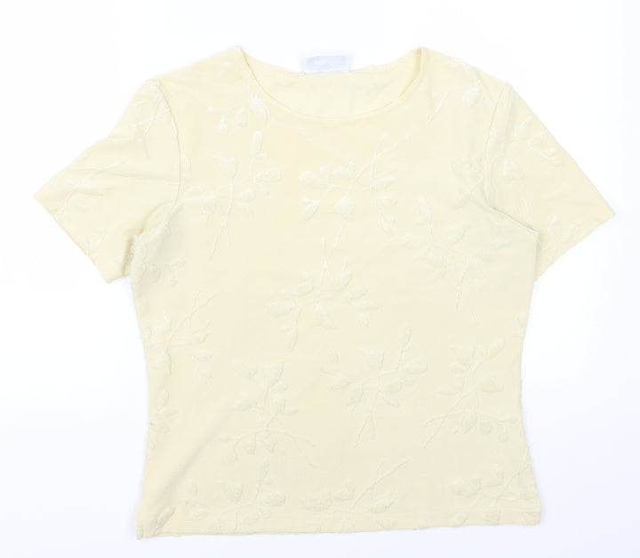 Principles Womens Yellow Floral Basic T-Shirt Size 14 - Leaf Print