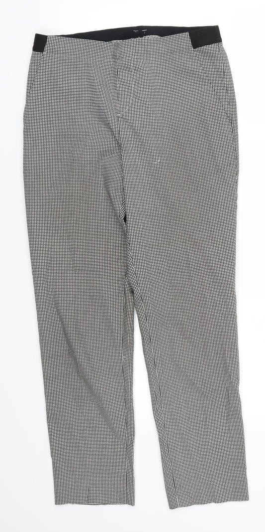Front view of Uniqlo women’s grey check trousers, size UK 26, 28-inch leg