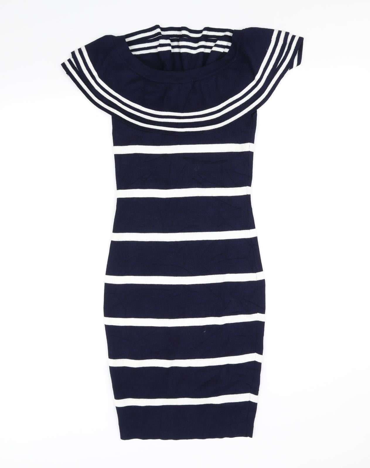 Drole de copine Womens Blue Striped  Fit & Flare  Size M