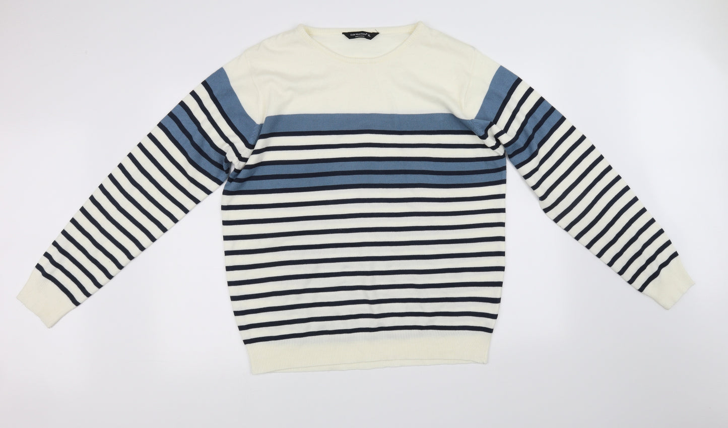 cedarwood state Mens White Striped  Pullover Jumper Size XL