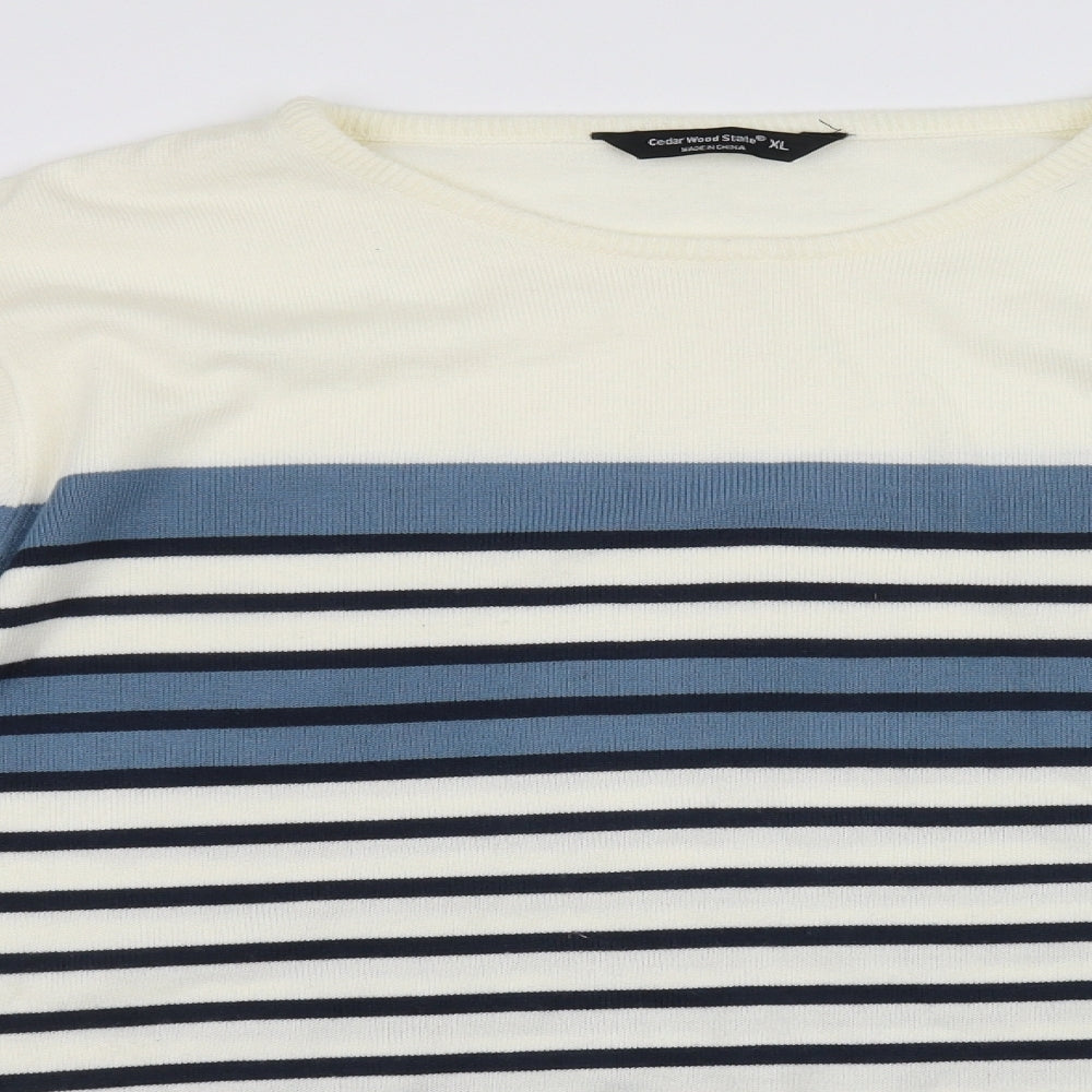 cedarwood state Mens White Striped  Pullover Jumper Size XL