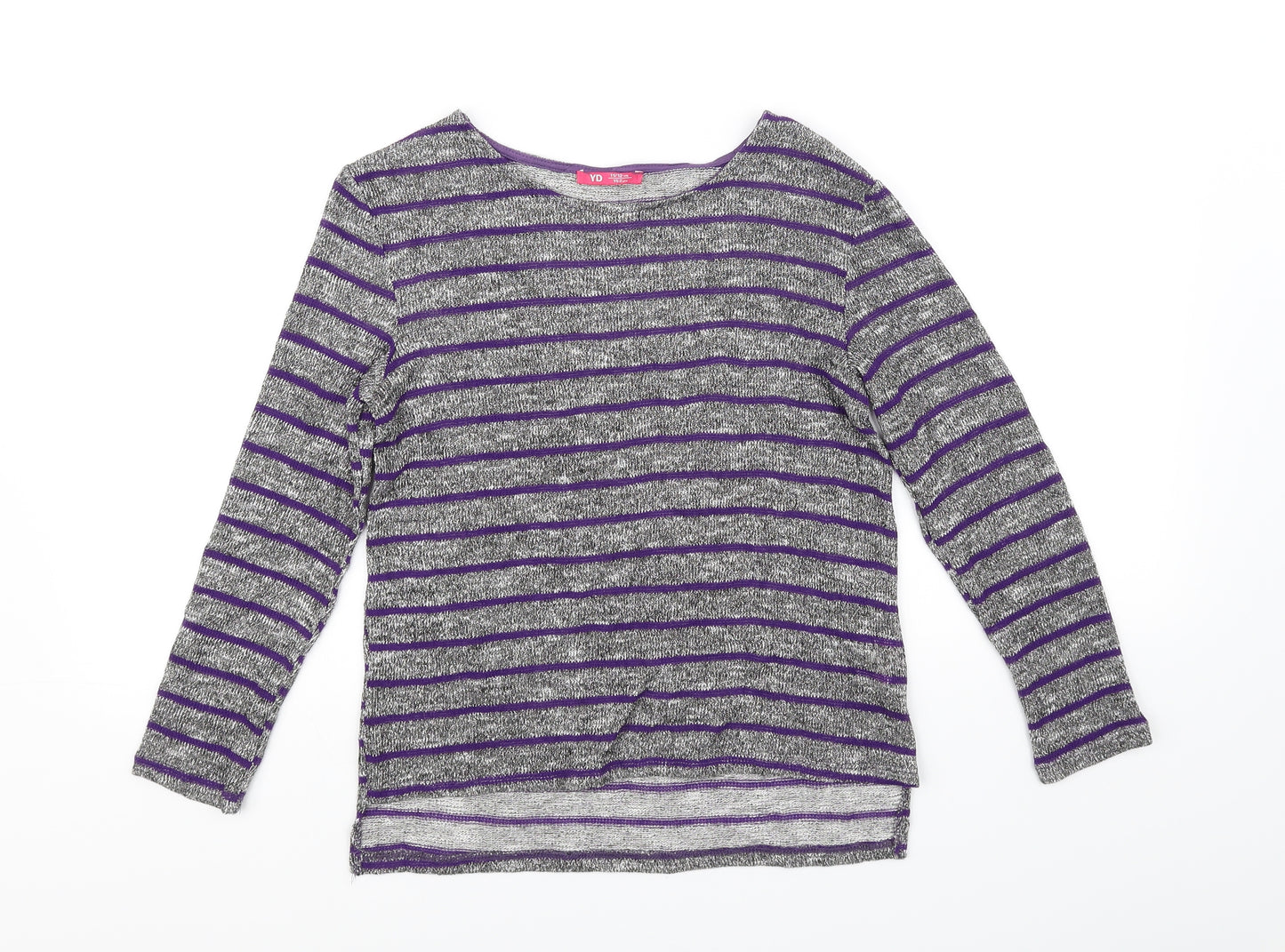 YD Girls Grey Striped  Pullover Jumper Size 11-12 Years