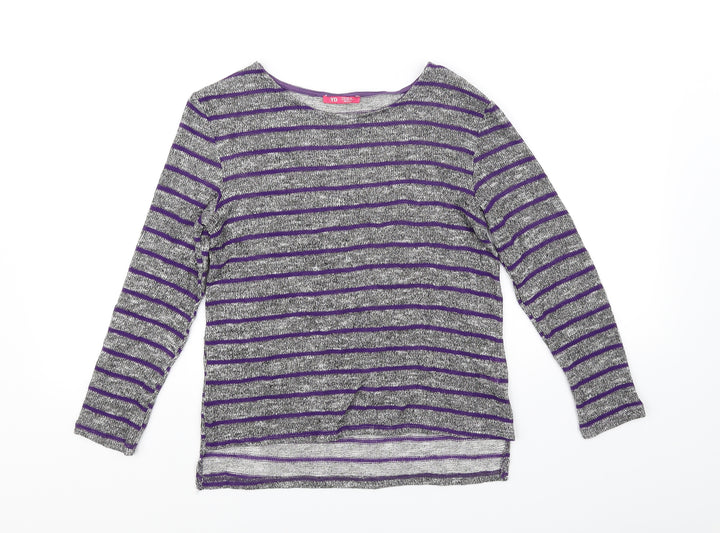 YD Girls Grey Striped  Pullover Jumper Size 11-12 Years