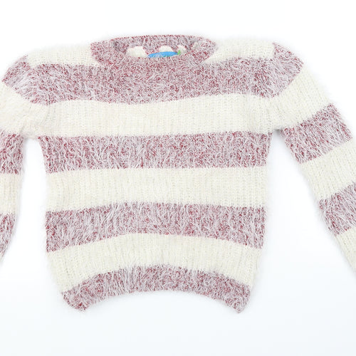 Koopoi Girls White Striped  Pullover Jumper One Size