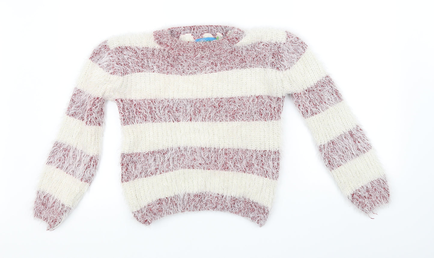 Koopoi Girls White Striped  Pullover Jumper One Size