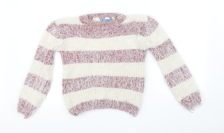 Koopoi Girls White Striped  Pullover Jumper One Size