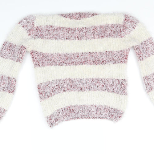 Koopoi Girls White Striped  Pullover Jumper One Size