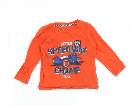 Front view of Mini Rebel boys’ orange basic t-shirt, size 2-3, years - car