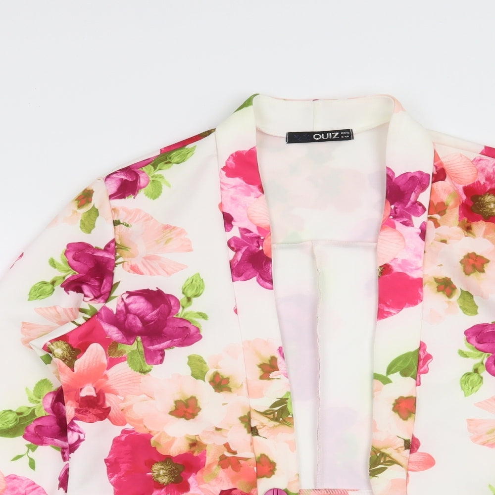 Quiz Womens White Floral  Jacket Blazer Size 12
