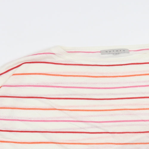 Nutmeg Womens White Striped  Pullover Jumper Size 10