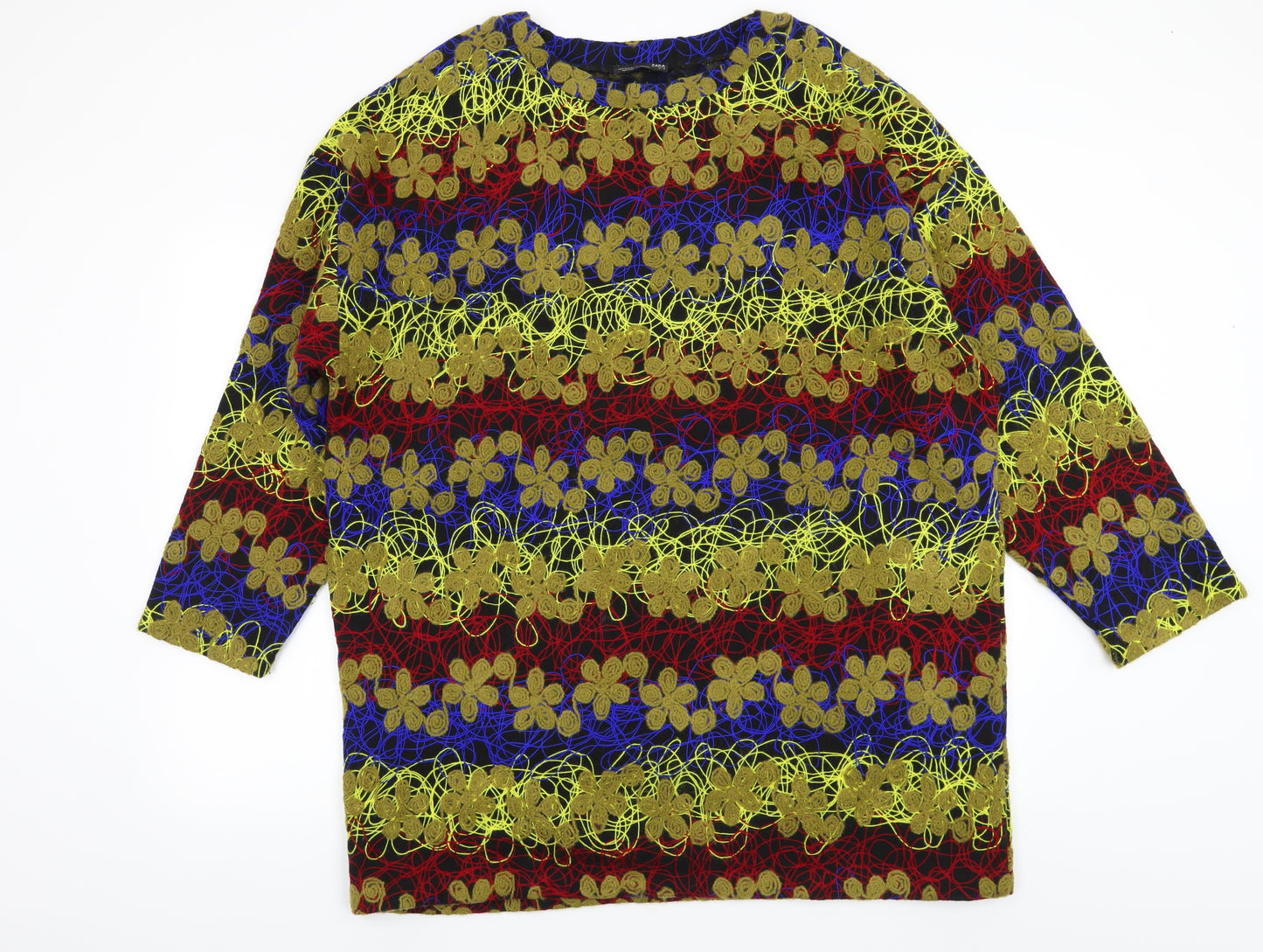 Zara Womens Yellow Geometric  Pullover Sweatshirt Size XL