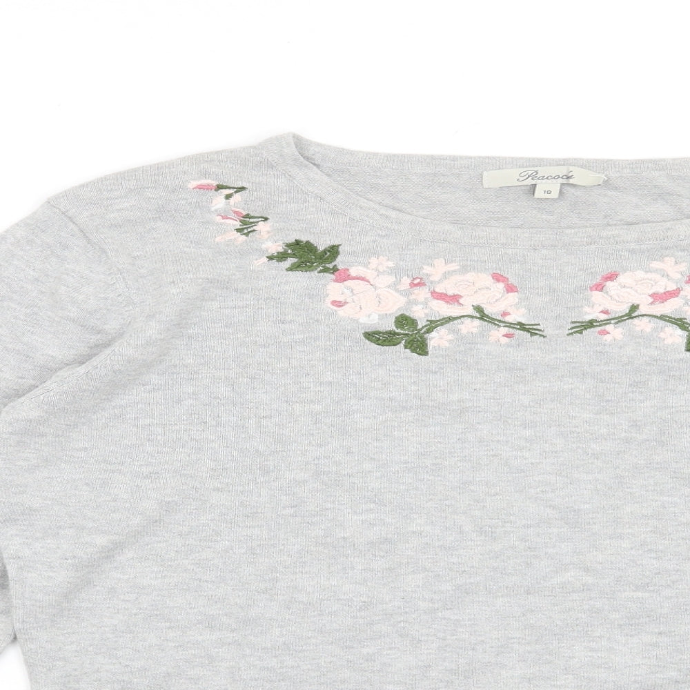 Peacocks Womens Grey Floral  Pullover Jumper Size 10