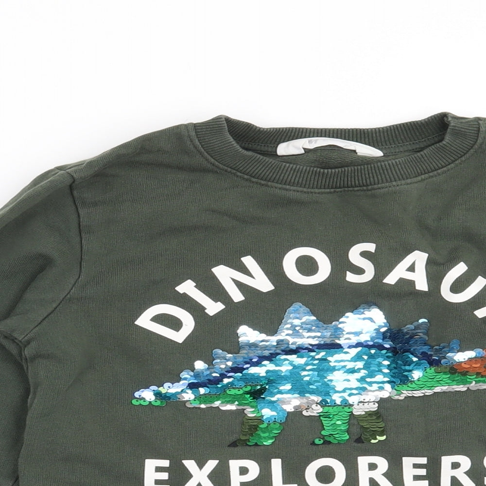H&M Boys Green   Pullover Sweatshirt Size 7-8 Years  - Dinosaur