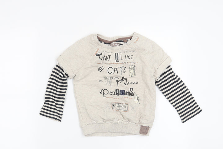 NEXT Girls Beige Striped Pullover Sweatshirt Size 4 Years - What I like , Cats, Pretty Flowers, Penguins