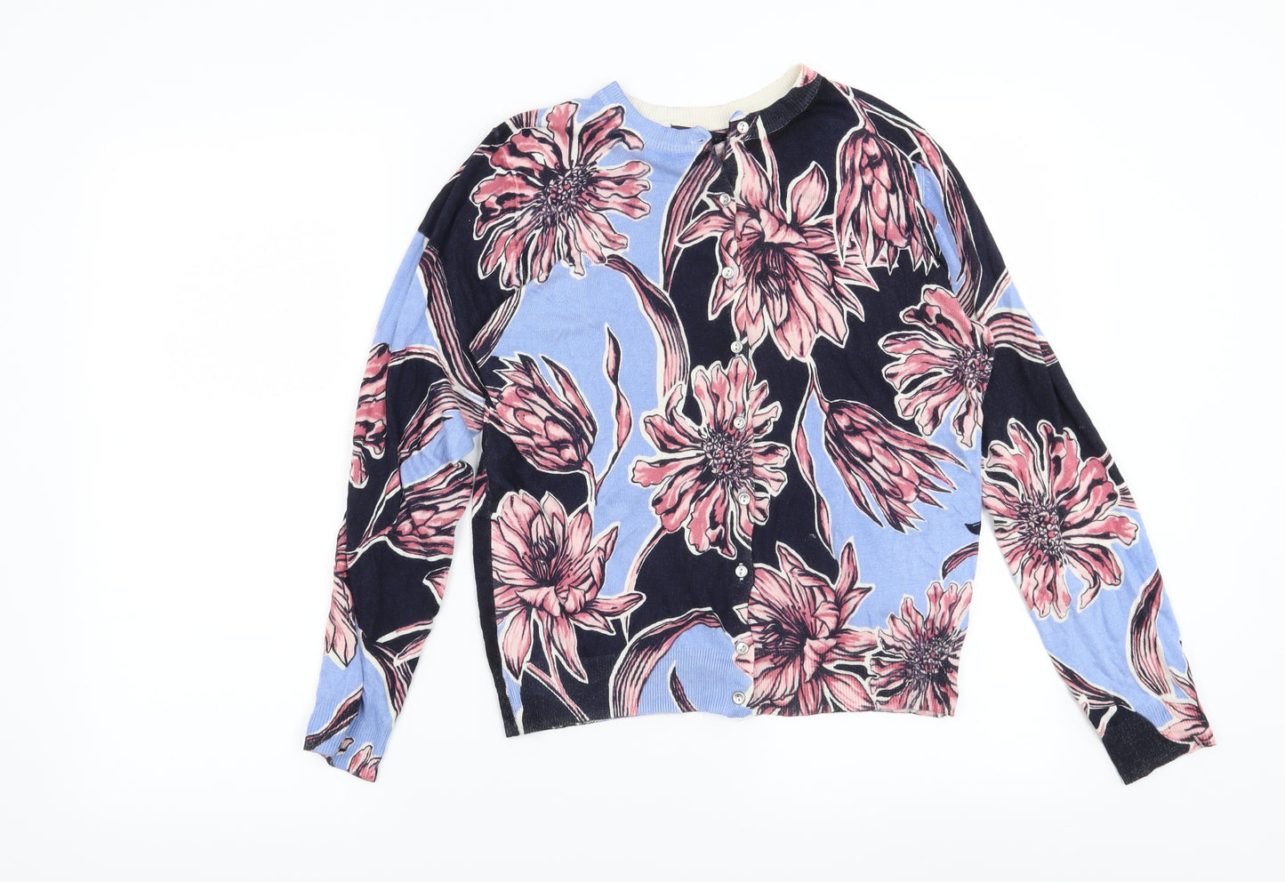 Marks and Spencer Womens Blue Floral  Cardigan Jumper Size 14