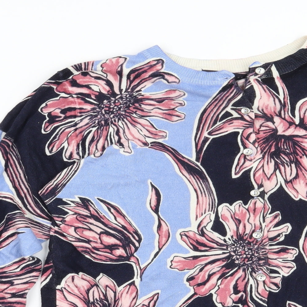 Marks and Spencer Womens Blue Floral  Cardigan Jumper Size 14