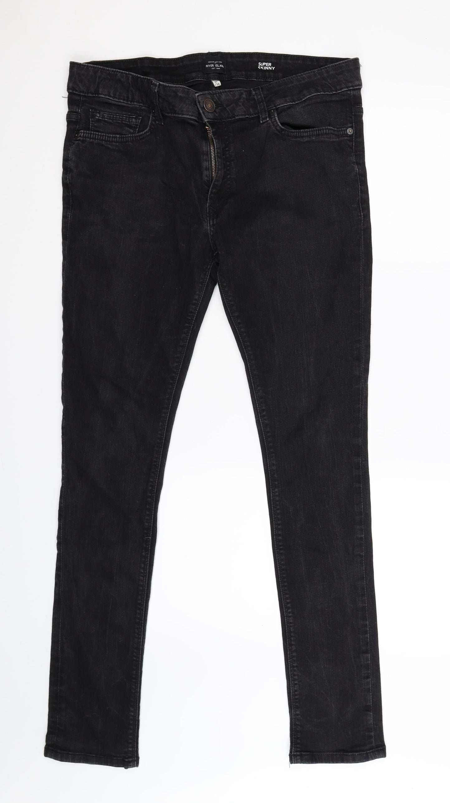 River Island Mens Black  Denim Skinny Jeans Size 36 L34 in