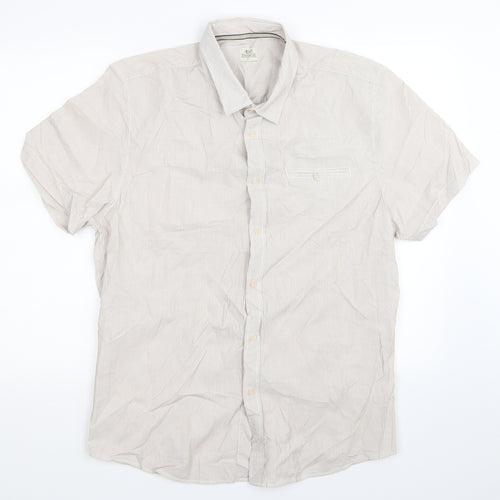 ACW85 Mens Beige Striped   Button-Up Size M