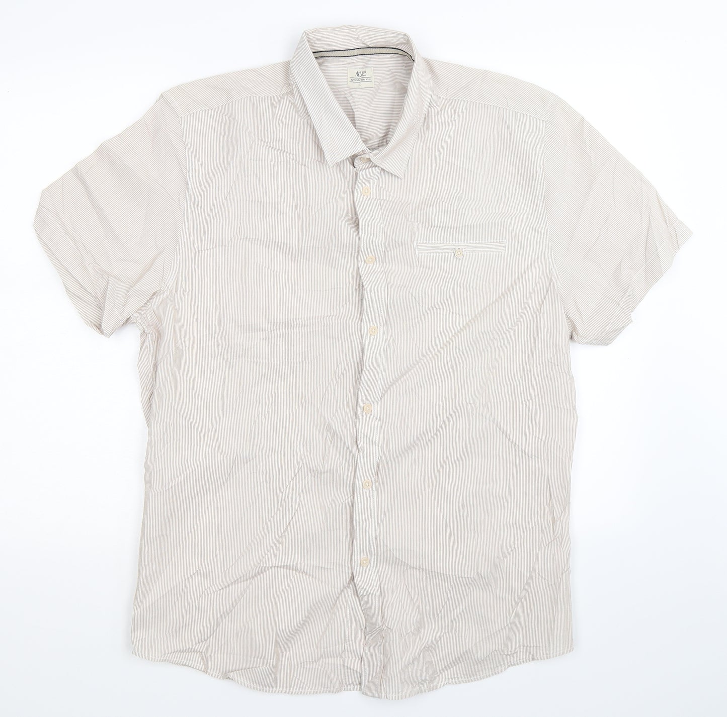 ACW85 Mens Beige Striped   Button-Up Size M
