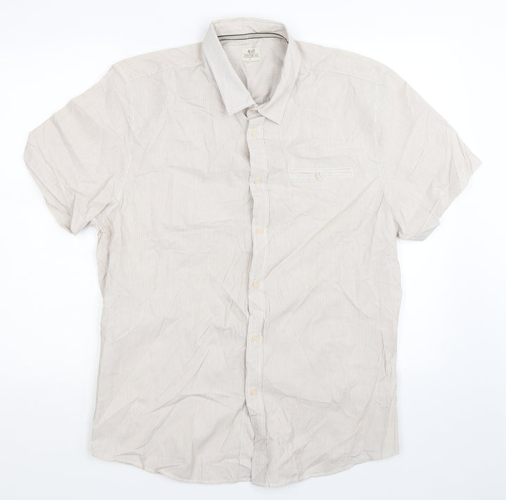 ACW85 Mens Beige Striped   Button-Up Size M