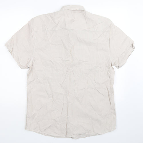 ACW85 Mens Beige Striped   Button-Up Size M