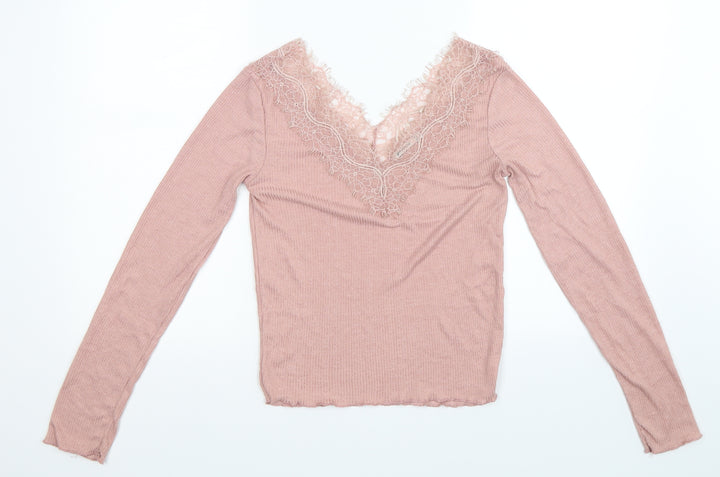 Stradivarius Womens Pink Basic T-Shirt Size S