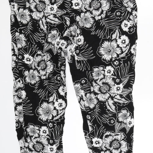 Papaya Womens Black Floral  Trousers  Size 16 L26 in