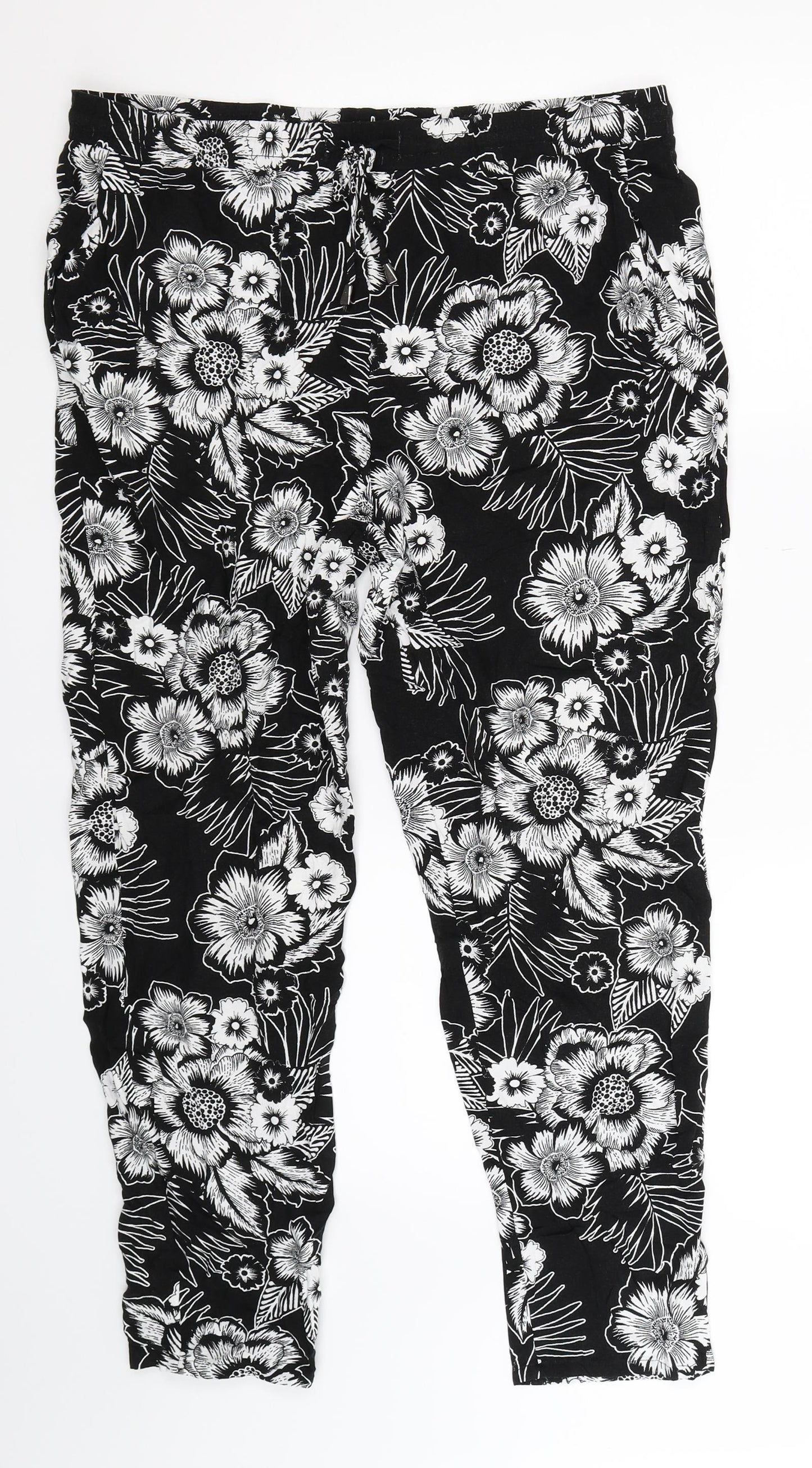 Papaya Womens Black Floral  Trousers  Size 16 L26 in