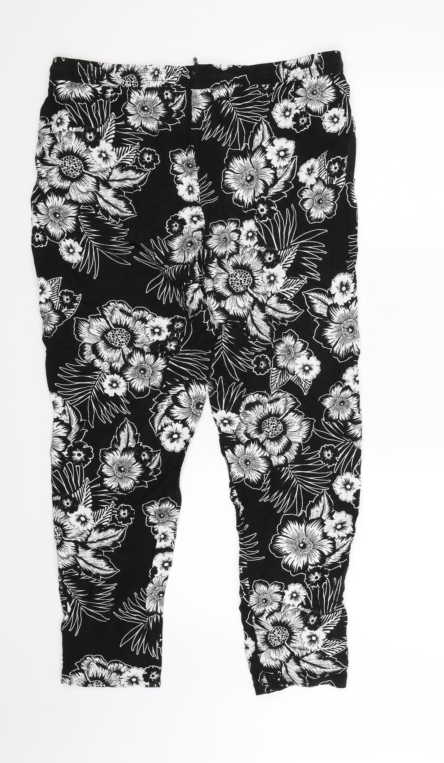 Papaya Womens Black Floral  Trousers  Size 16 L26 in