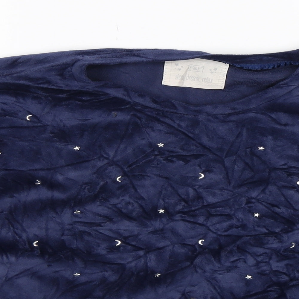 F&F Womens Blue Solid Fleece Top Pyjama Top Size 10