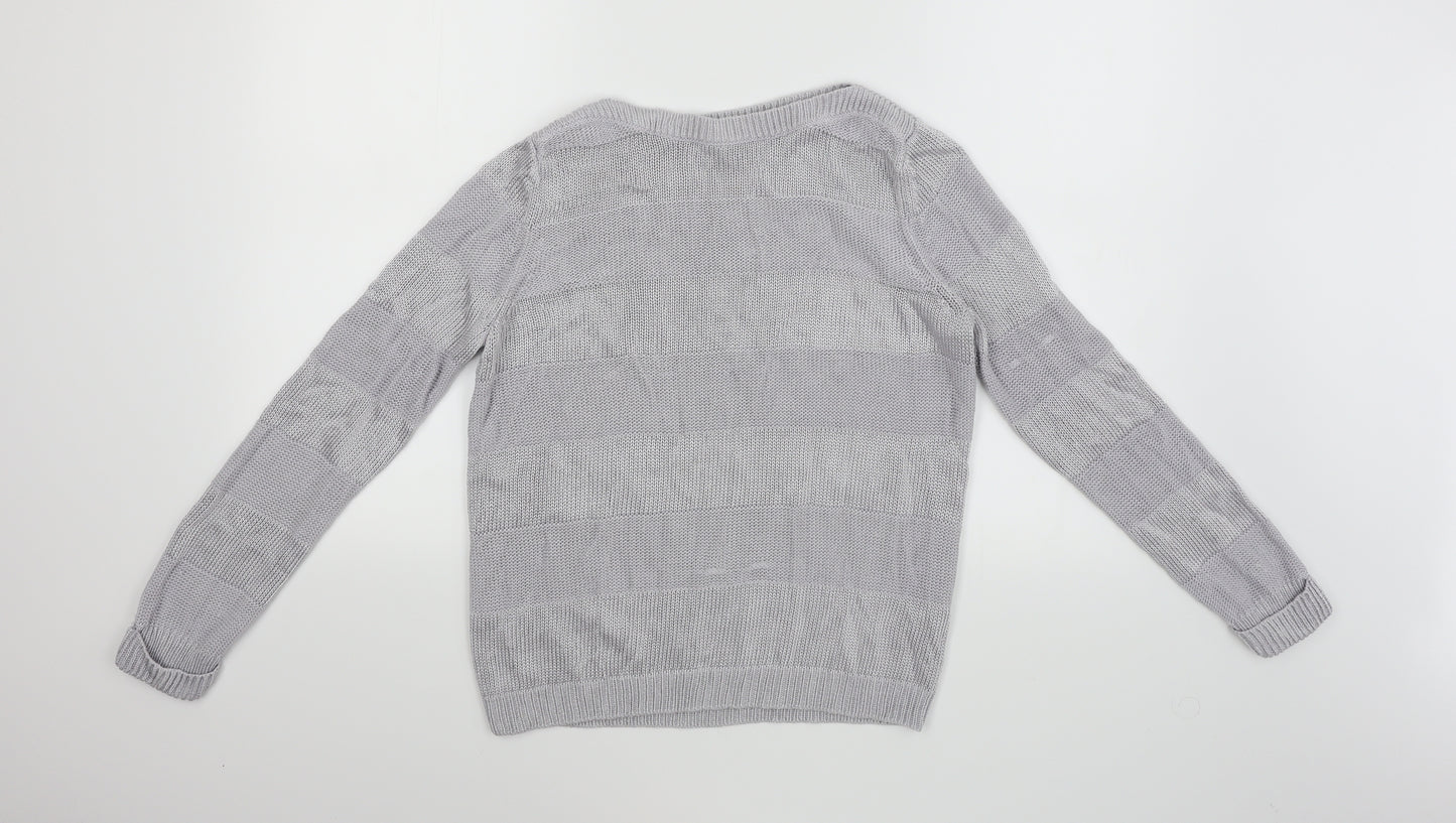 Classic Womens Grey Striped  Pullover Jumper Size 12