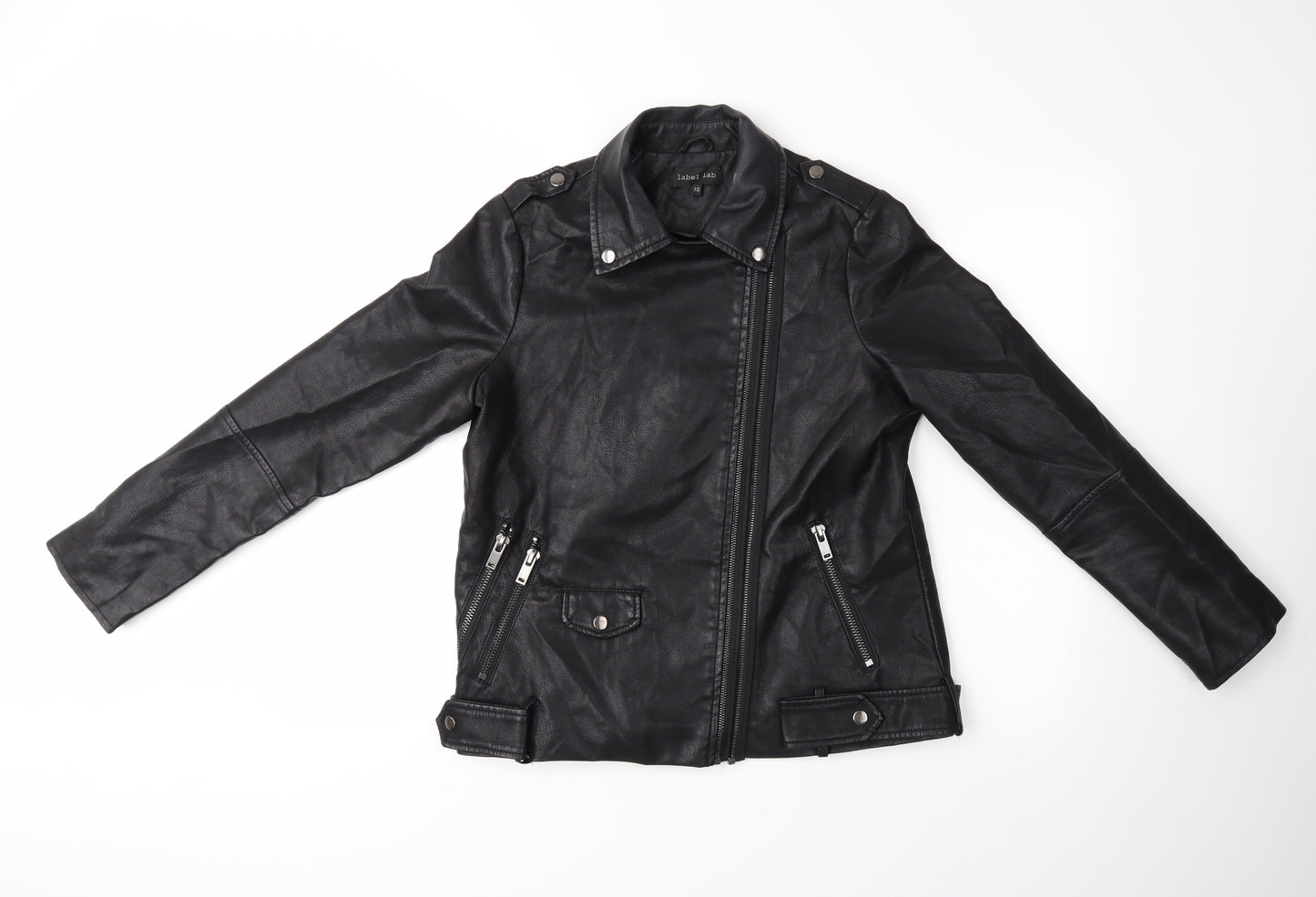 Label Lab Womens Black   Biker Coat Size 10