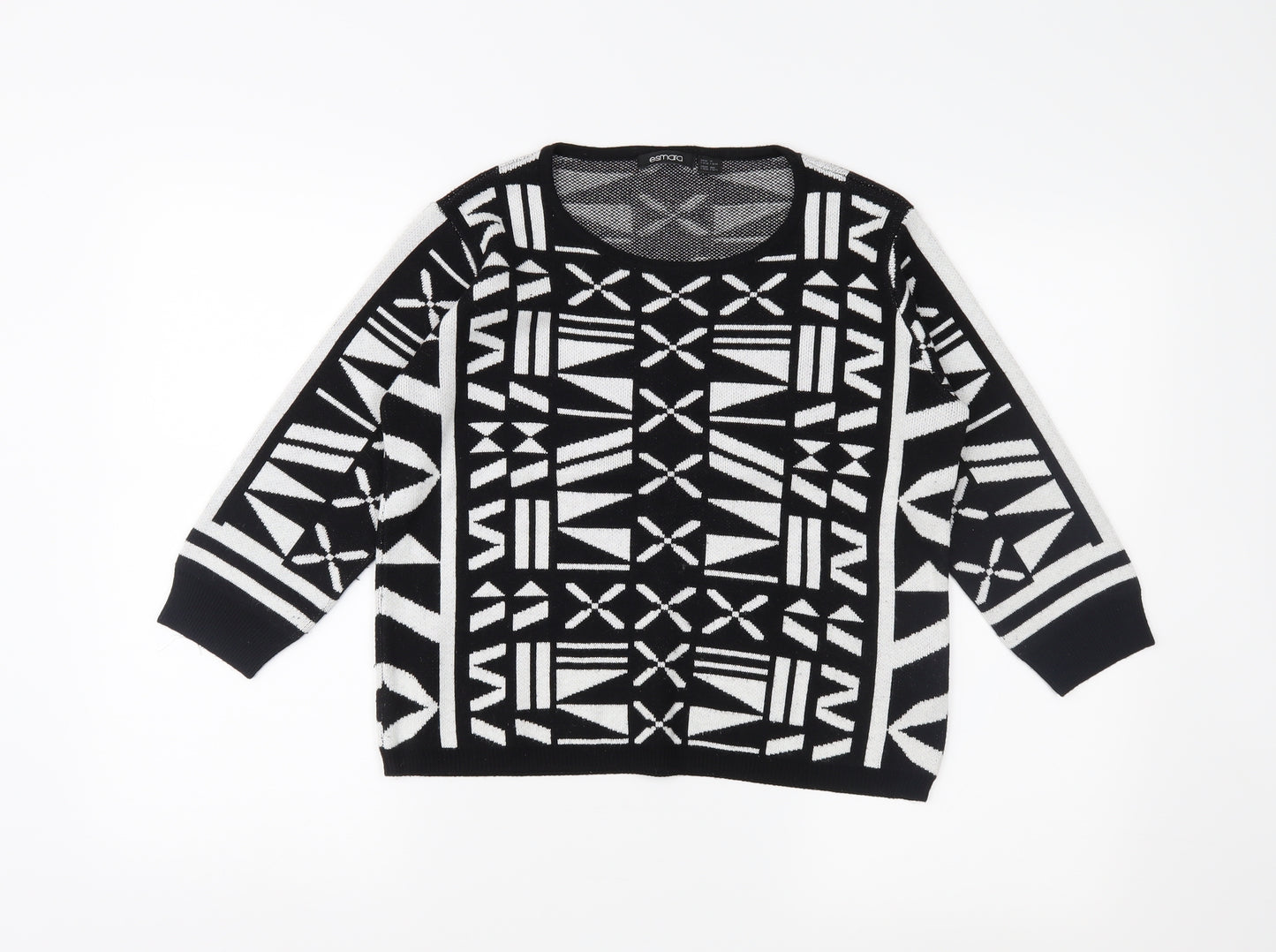 ESMARA Womens Black Geometric  Pullover Jumper Size 10