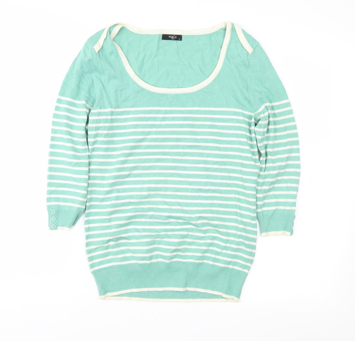 M&Co Womens Green Striped Pullover Jumper Size 12