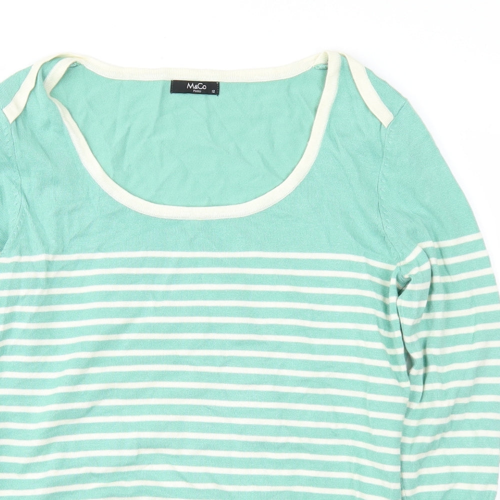 M&Co Womens Green Striped  Pullover Jumper Size 12