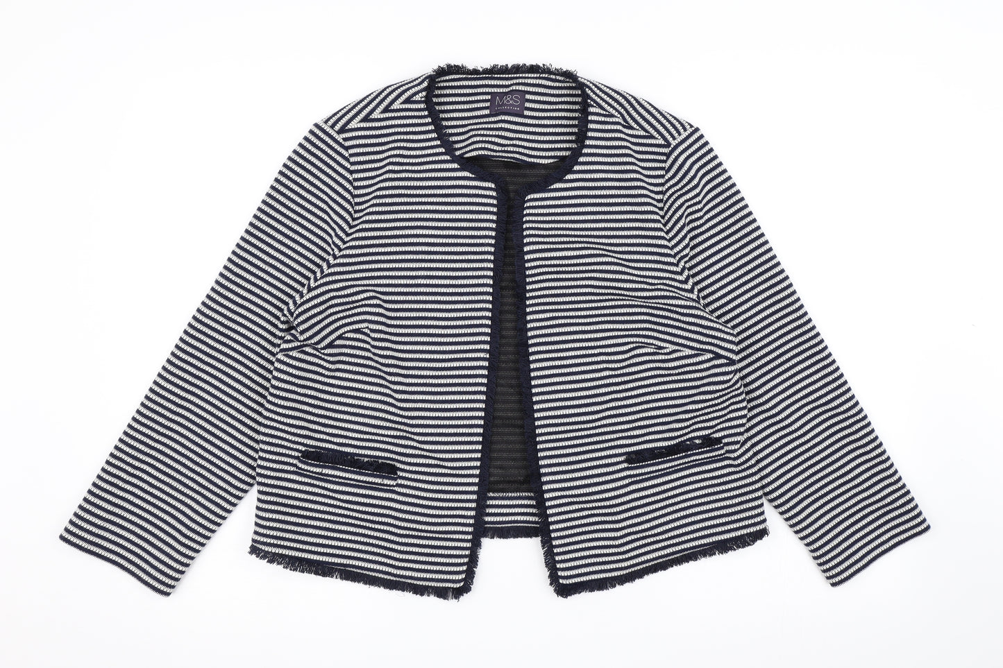 Marks and Spencer Womens Blue Striped  Cardigan Jumper Size S