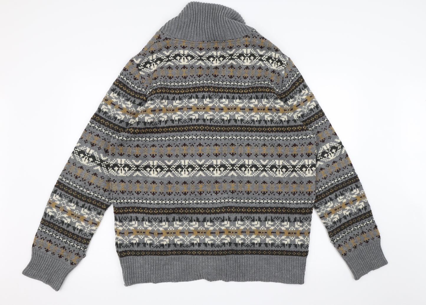River Island Mens Grey Geometric Knit Cardigan Jumper Size XL
