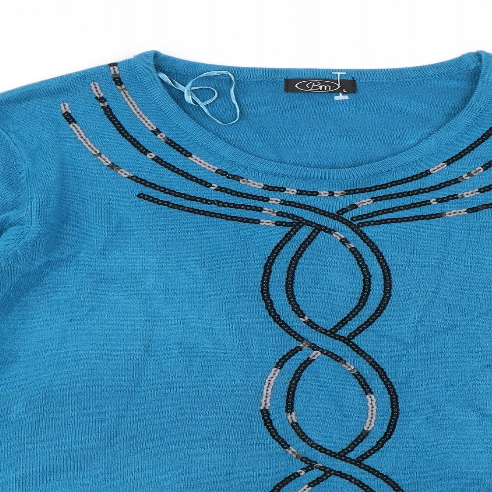 BM Womens Blue  Knit Pullover Jumper Size L