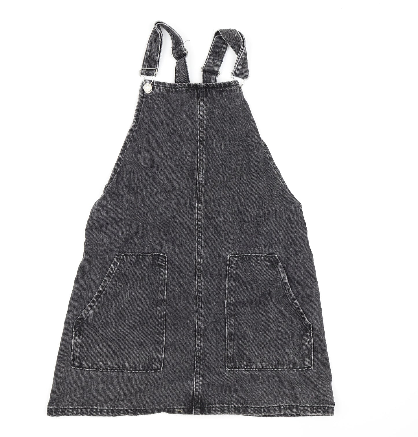 Topshop Womens Black  Denim Pinafore/Dungaree Dress  Size 10