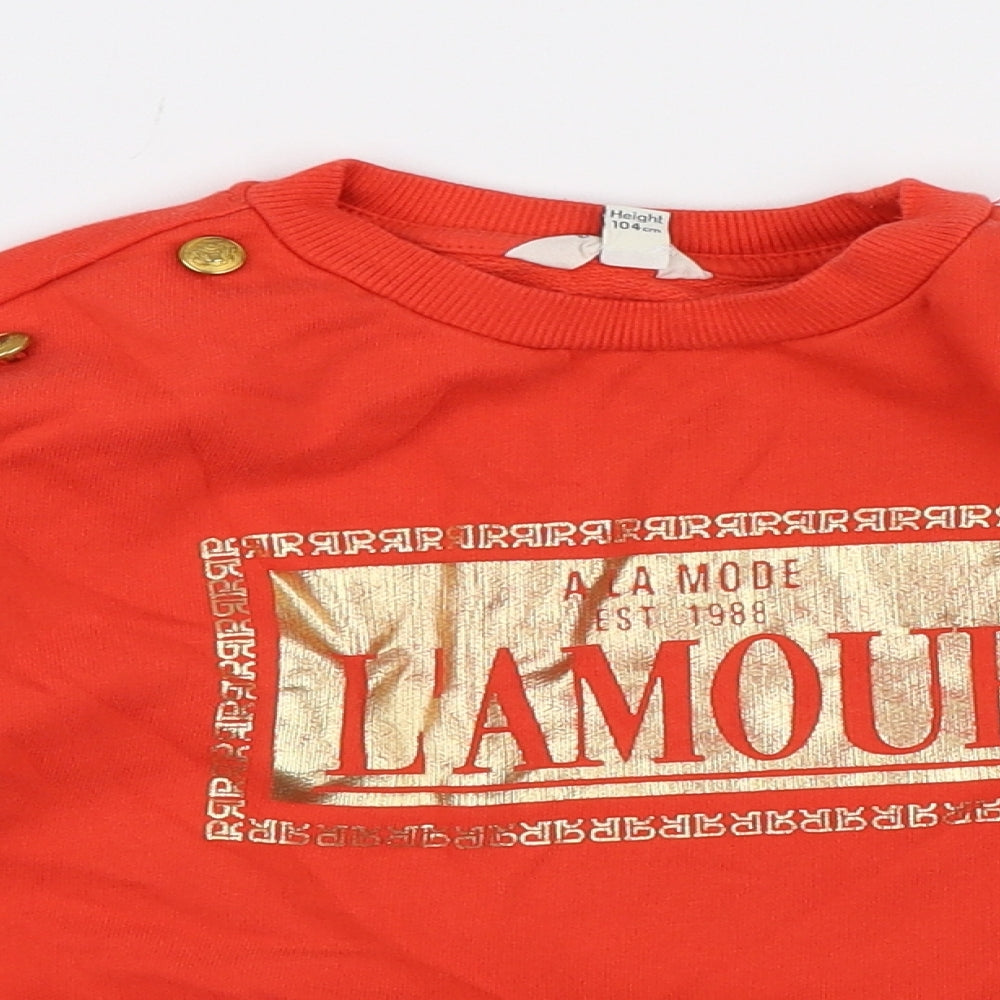 River Island Girls Red  Jersey Pullover Sweatshirt Size 3-4 Years