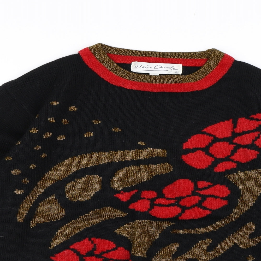 alain connelle  Womens Black Floral Knit Pullover Jumper Size M