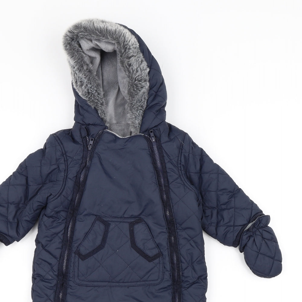 Mothercare Boys Blue   Basic Coat Snowsuit Size 3-6 Months