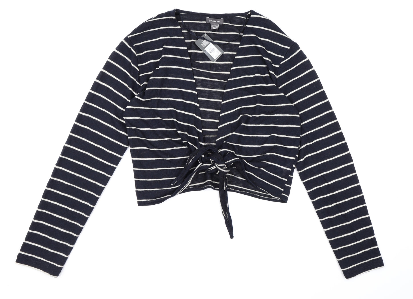 Primark Womens Black Striped Knit Wrap Jumper Size 14